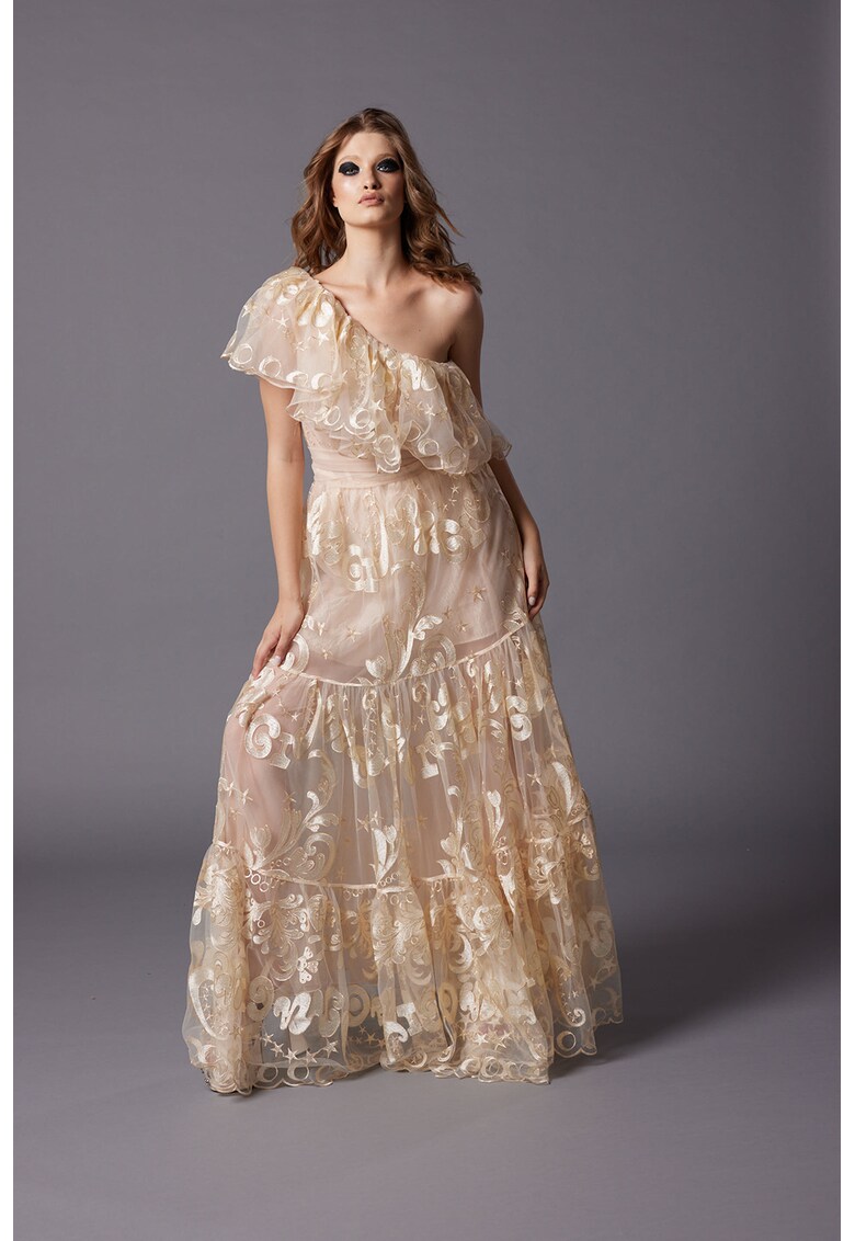 Разкроена рокля Alfabeta с цепка встрани - Бежов MIAU by Clara Rotescu