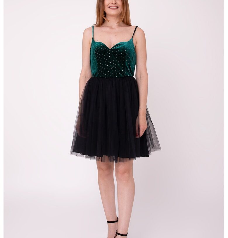 Разкроена рокля Bloom с панделка на гърба - Черен/Тъмнозелен Ilona Andreoiu