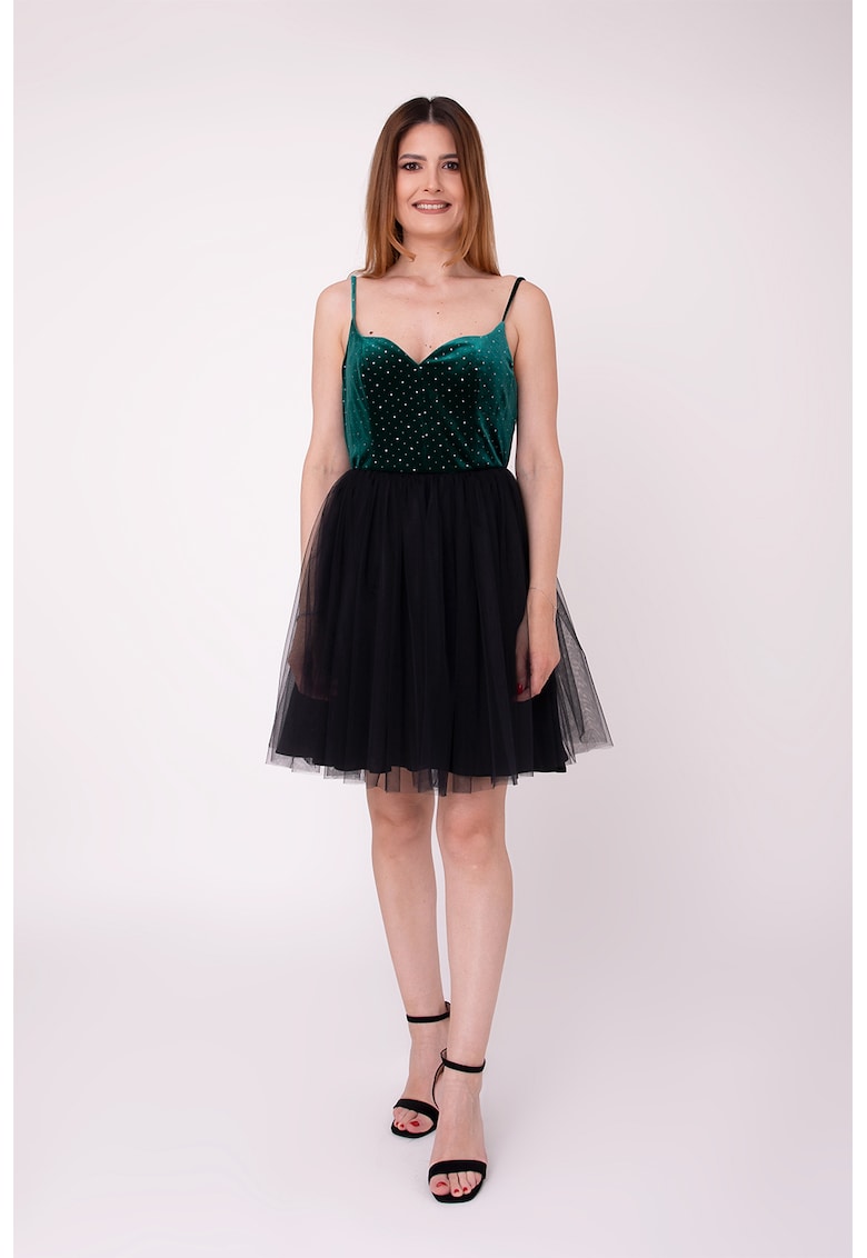 Разкроена рокля Bloom с панделка на гърба - Черен/Тъмнозелен Ilona Andreoiu