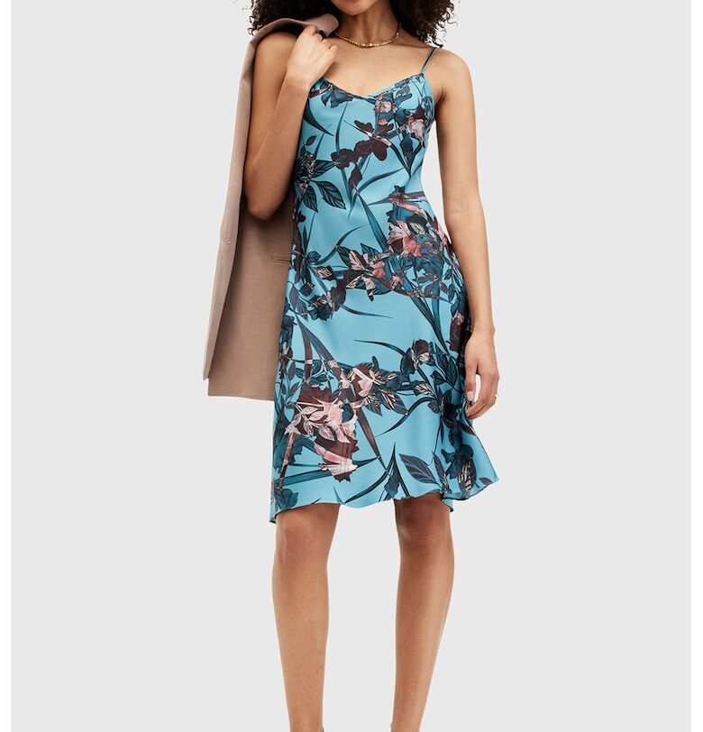 Разкроена рокля Bryony Batu без ръкави - Коняк кафяв/Тюркоаз/Розова сьомга AllSaints