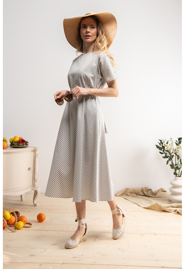 Разкроена рокля Calliope с принт - Светло кафяво/Мръснобял Couture de Marie