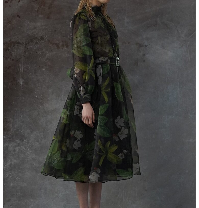 Разкроена рокля Eivissa с бухнали ръкави - Зелен MIAU by Clara Rotescu