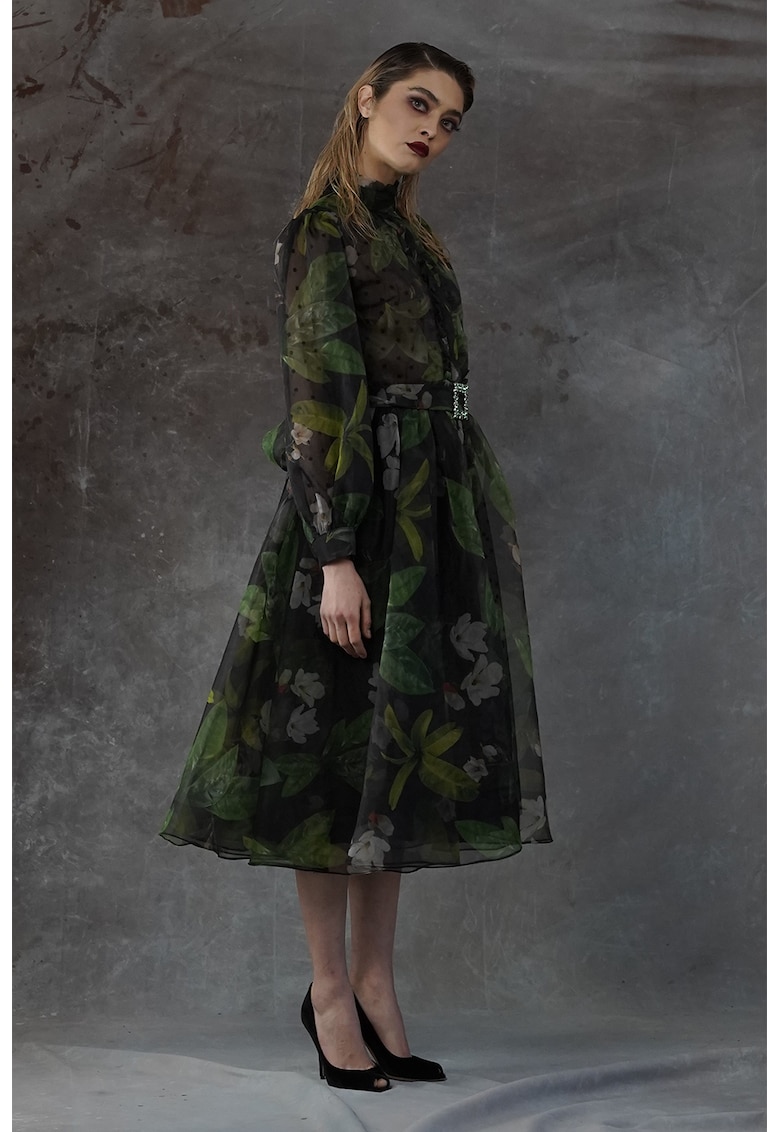 Разкроена рокля Eivissa с бухнали ръкави - Зелен MIAU by Clara Rotescu