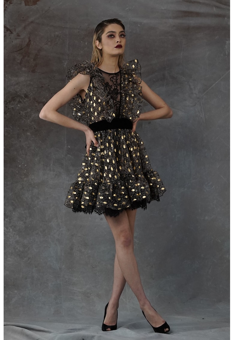 Разкроена рокля Eulalia с дантела - Златист/Tъмносив MIAU by Clara Rotescu