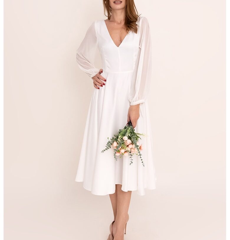 Разкроена рокля Helena с шпиц - Бял Ilona Andreoiu