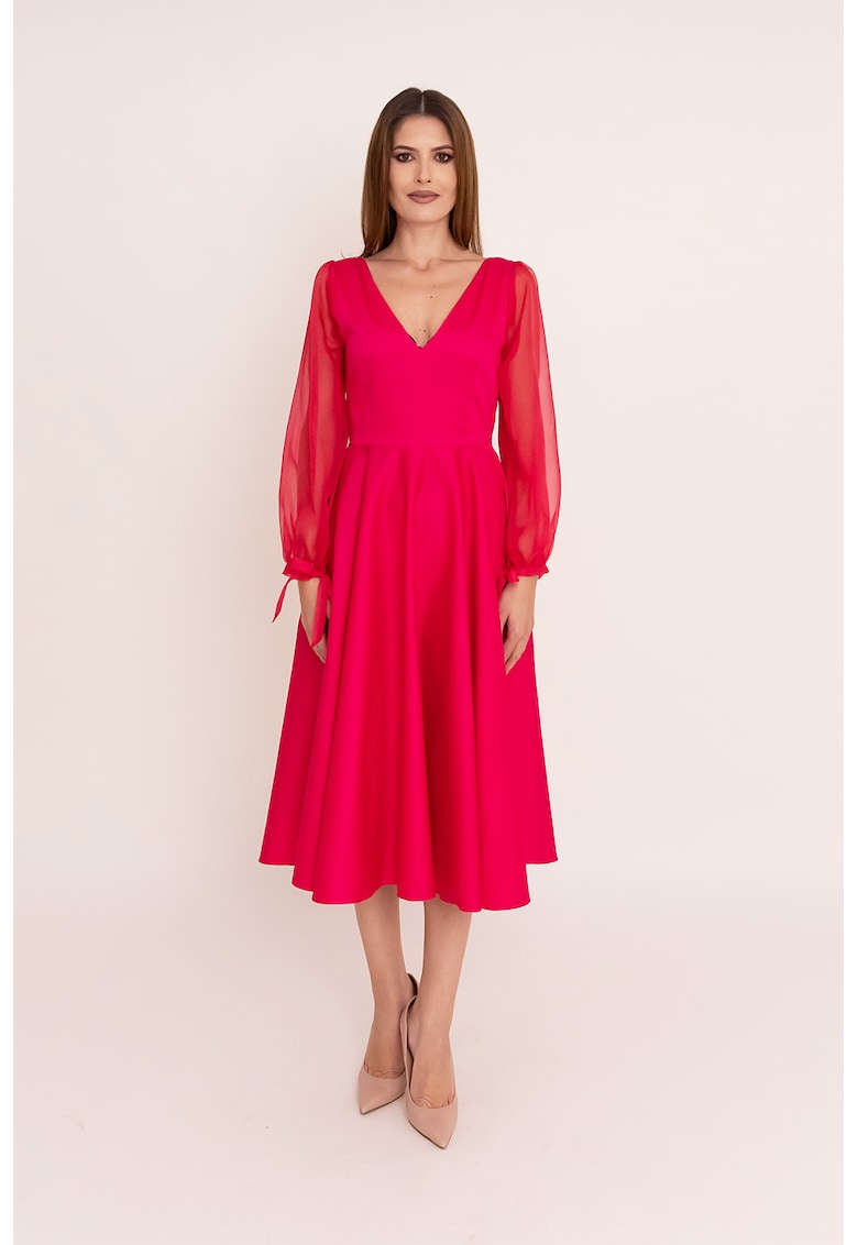 Разкроена рокля Helena с шпиц - Червен Ilona Andreoiu