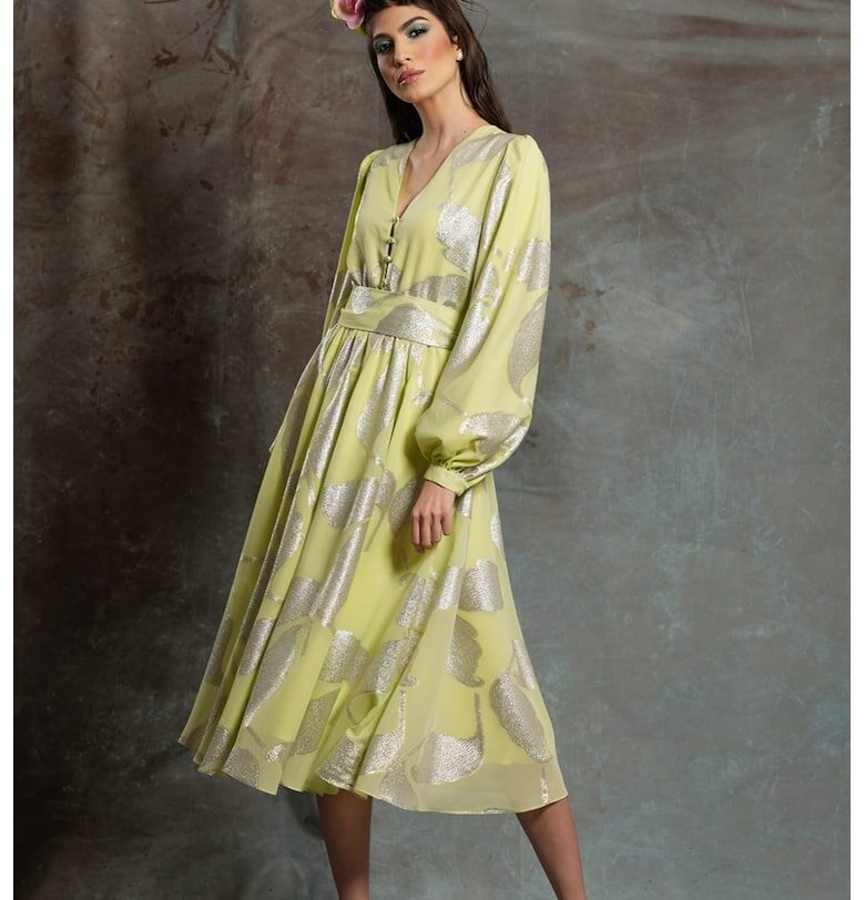 Разкроена рокля Limeta с шпиц - Жълт MIAU by Clara Rotescu