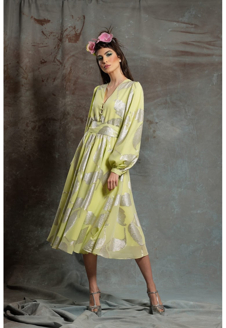 Разкроена рокля Limeta с шпиц - Жълт MIAU by Clara Rotescu