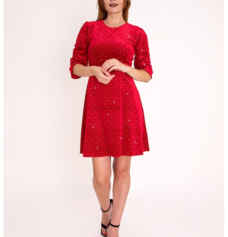 Разкроена рокля Mireille с декоративни камъни - Червен Ilona Andreoiu