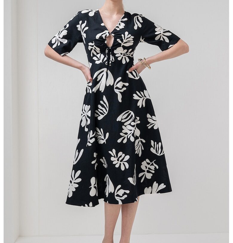 Разкроена рокля Molise с шпиц - Бял/Черен Marella