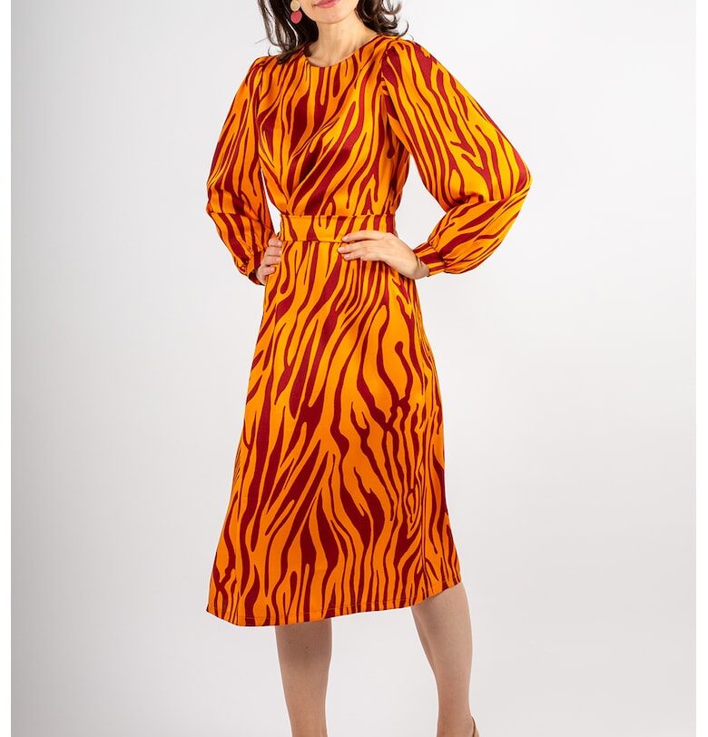 Разкроена рокля Natalia с бухнали ръкави - Бордо/Оранжев Couture de Marie