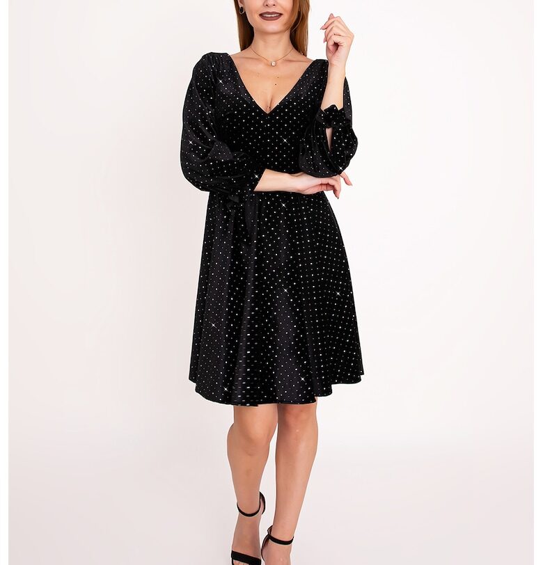 Разкроена рокля Noir Velvet с декоративни камъни - Черен Ilona Andreoiu