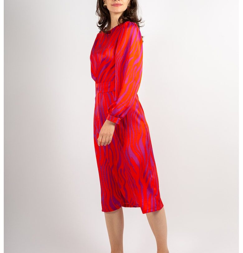 Разкроена рокля Quinn с бухнали ръкави - Червен/Фанданго розово Couture de Marie