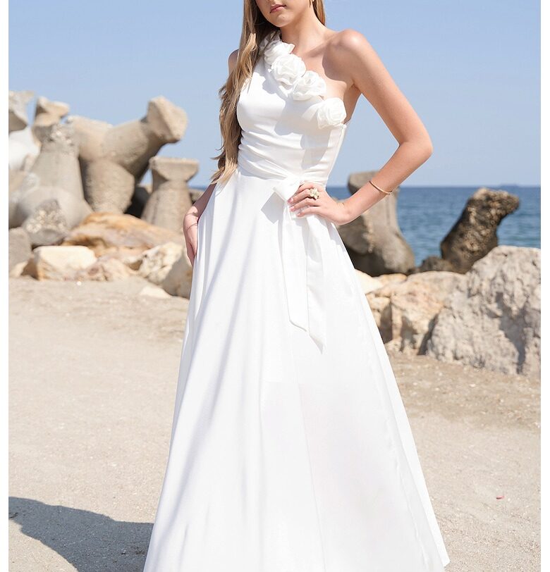 Разкроена рокля Riana с голи рамене - Бял Ilona Andreoiu