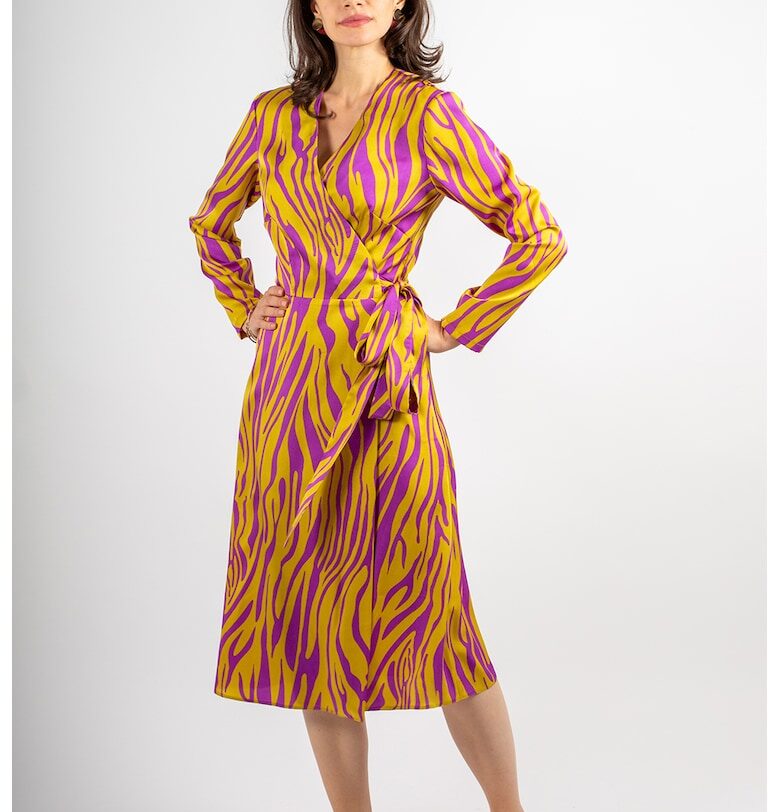 Разкроена рокля Samantha с шпиц - Виолетов/Синапено жълто Couture de Marie