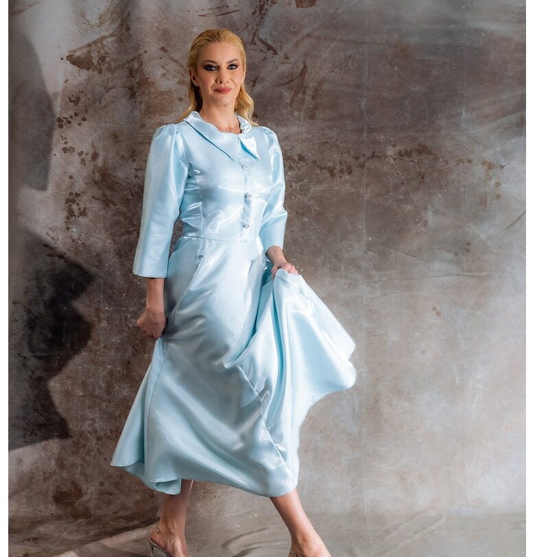 Разкроена рокля Taffeta - Ледено синьо MIAU by Clara Rotescu