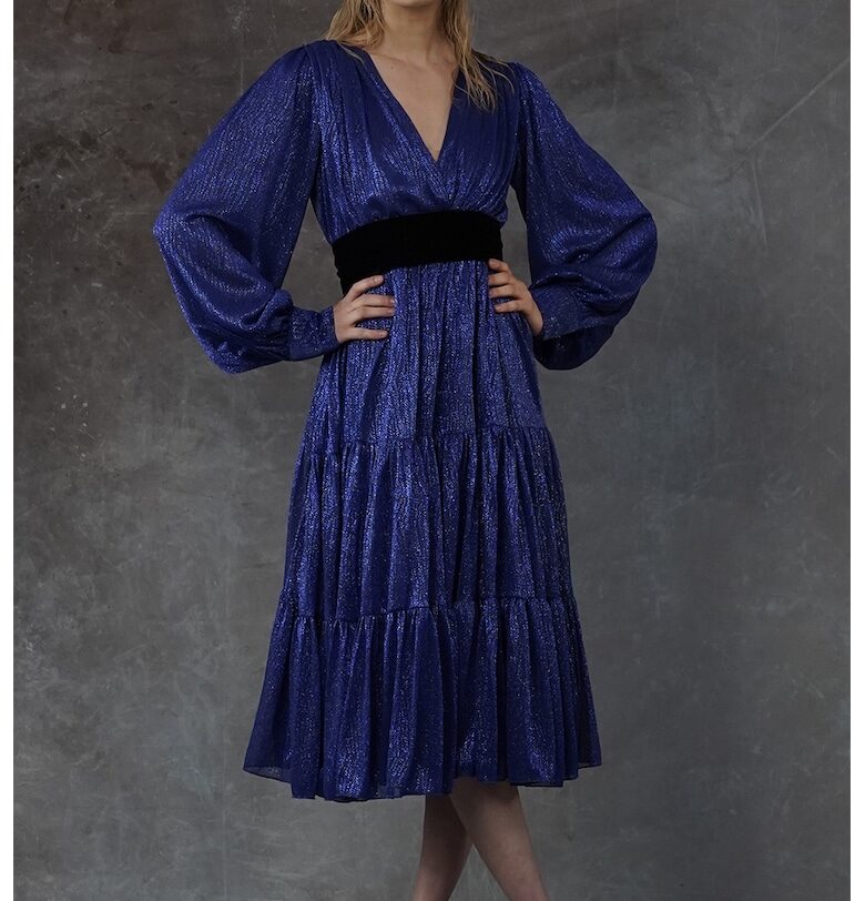 Разкроена рокля Talalaia с шпиц - Син MIAU by Clara Rotescu