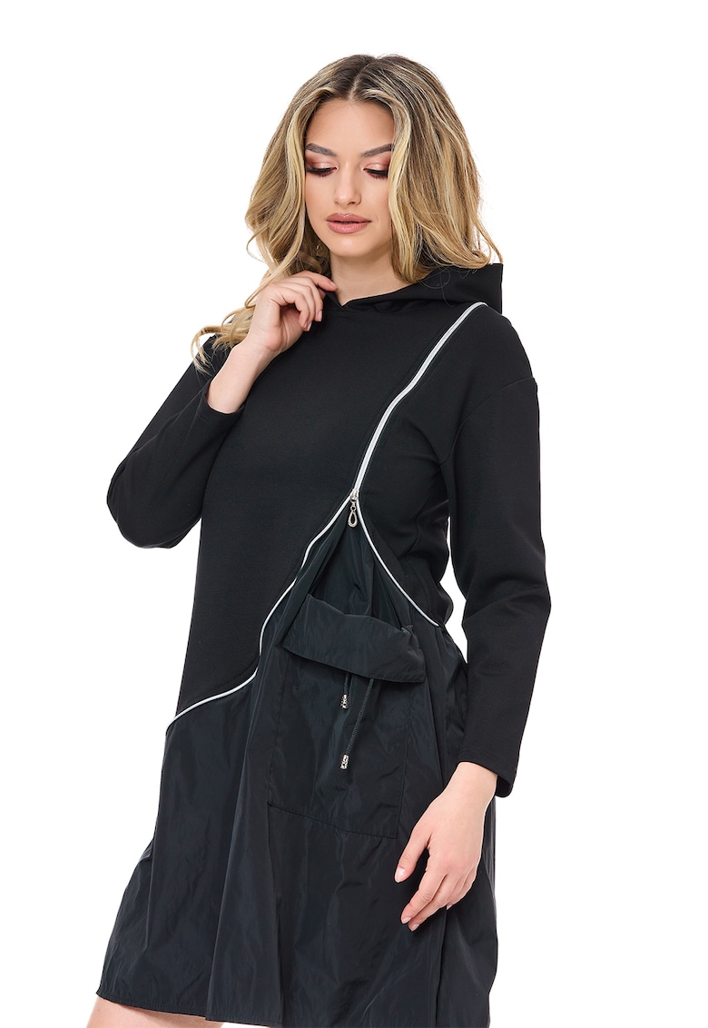 Разкроена рокля Tina с качулка - Черен BAROCCA