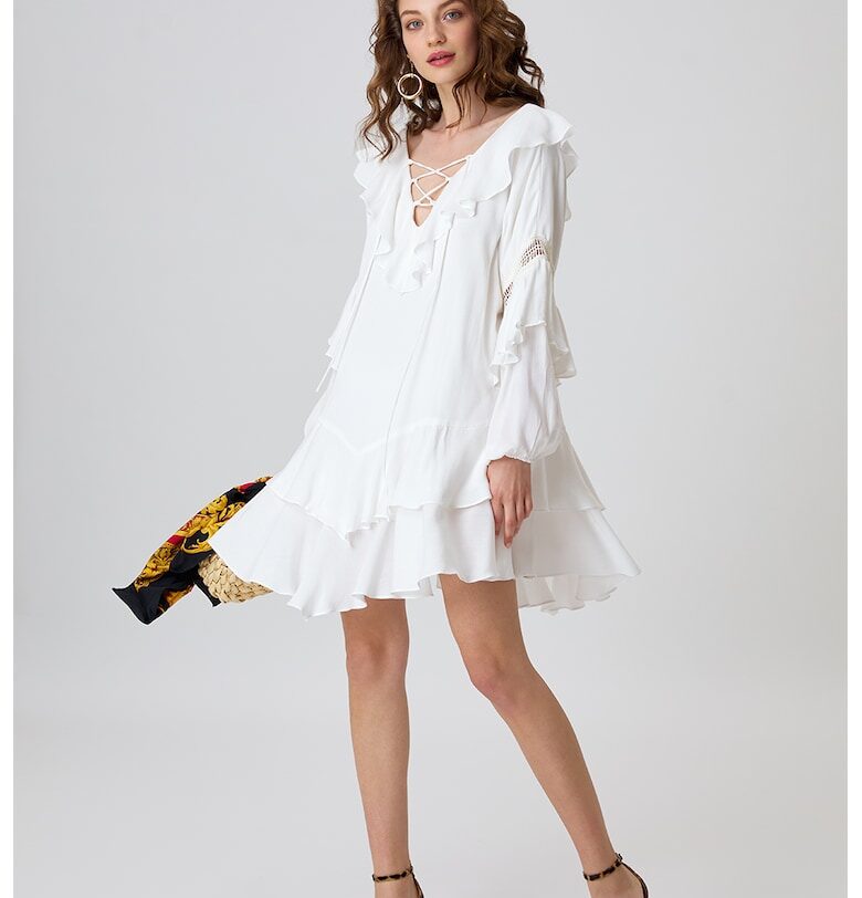 Разкроена рокля Valencia с дипли - Бял Alina Cernatescu