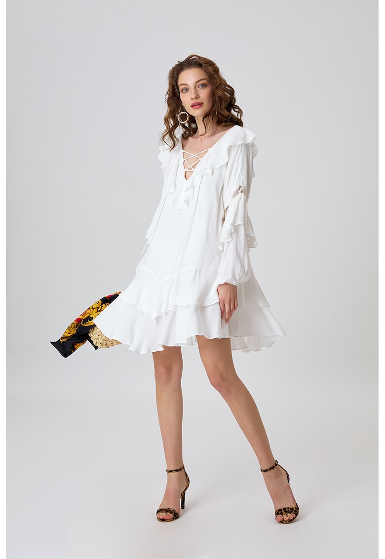Разкроена рокля Valencia с дипли - Бял Alina Cernatescu