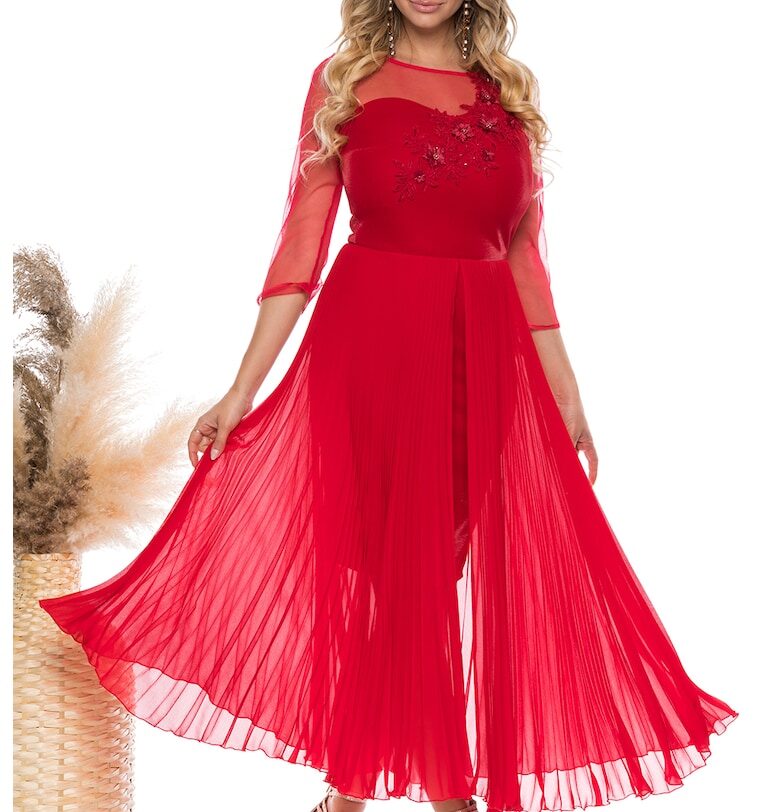 Разкроена рокля - Тъмночервен BAROCCA