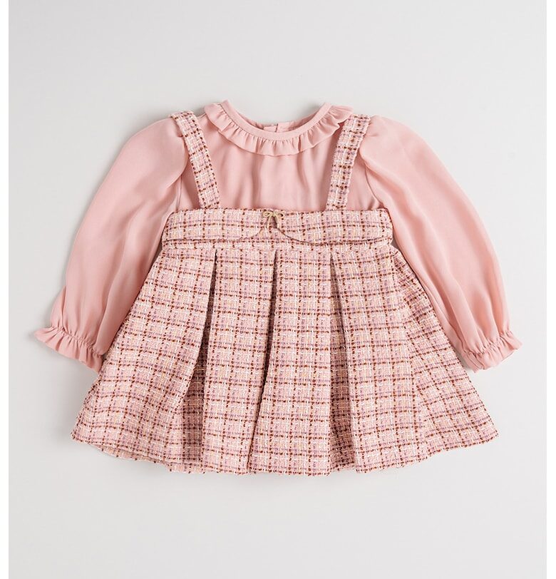 Разкроена рокля на каре - Розово/Прашно розово Abel  Lula