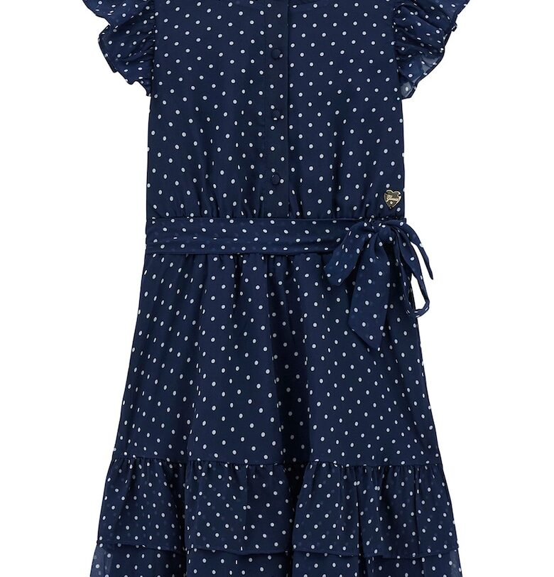 Разкроена рокля на точки - Бял/Тъмносин GUESS KIDS