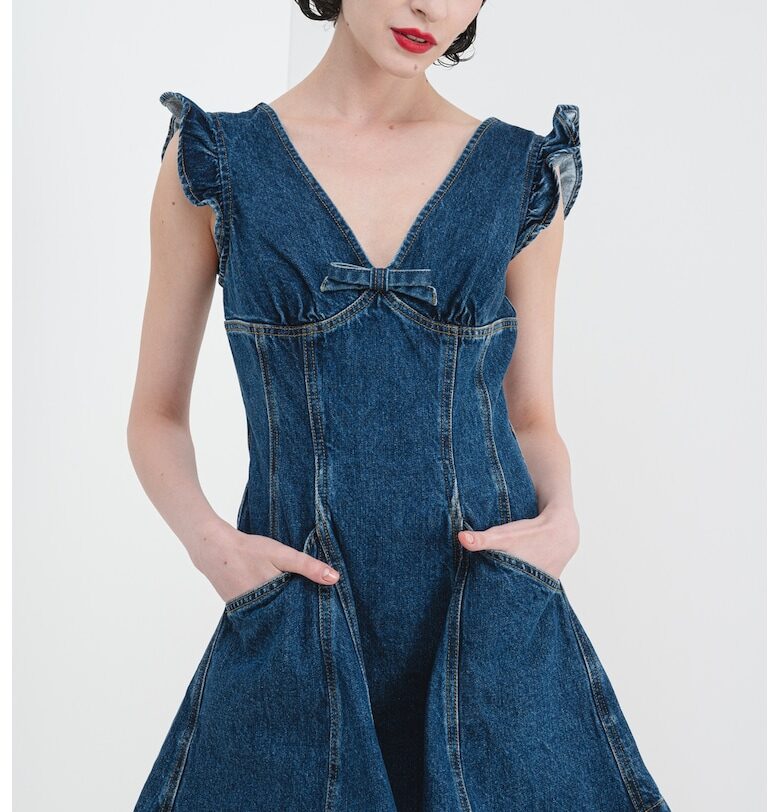 Разкроена рокля от деним - Тъмносин SELF-PORTRAIT