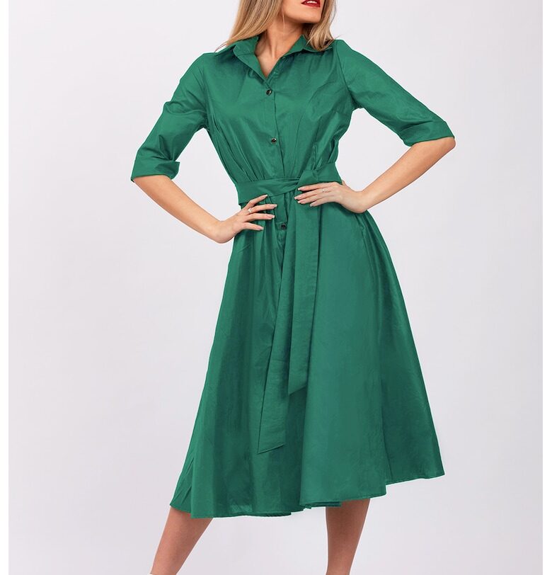 Разкроена рокля-риза с колан - Аква зелено CAMISSI