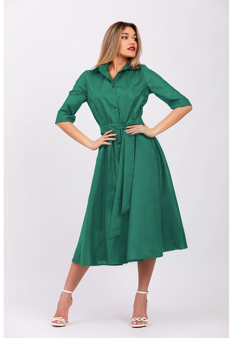 Разкроена рокля-риза с колан - Аква зелено CAMISSI