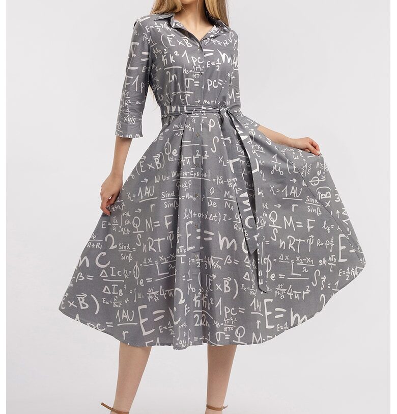 Разкроена рокля-риза с колан - Бял/Tъмносив CAMISSI