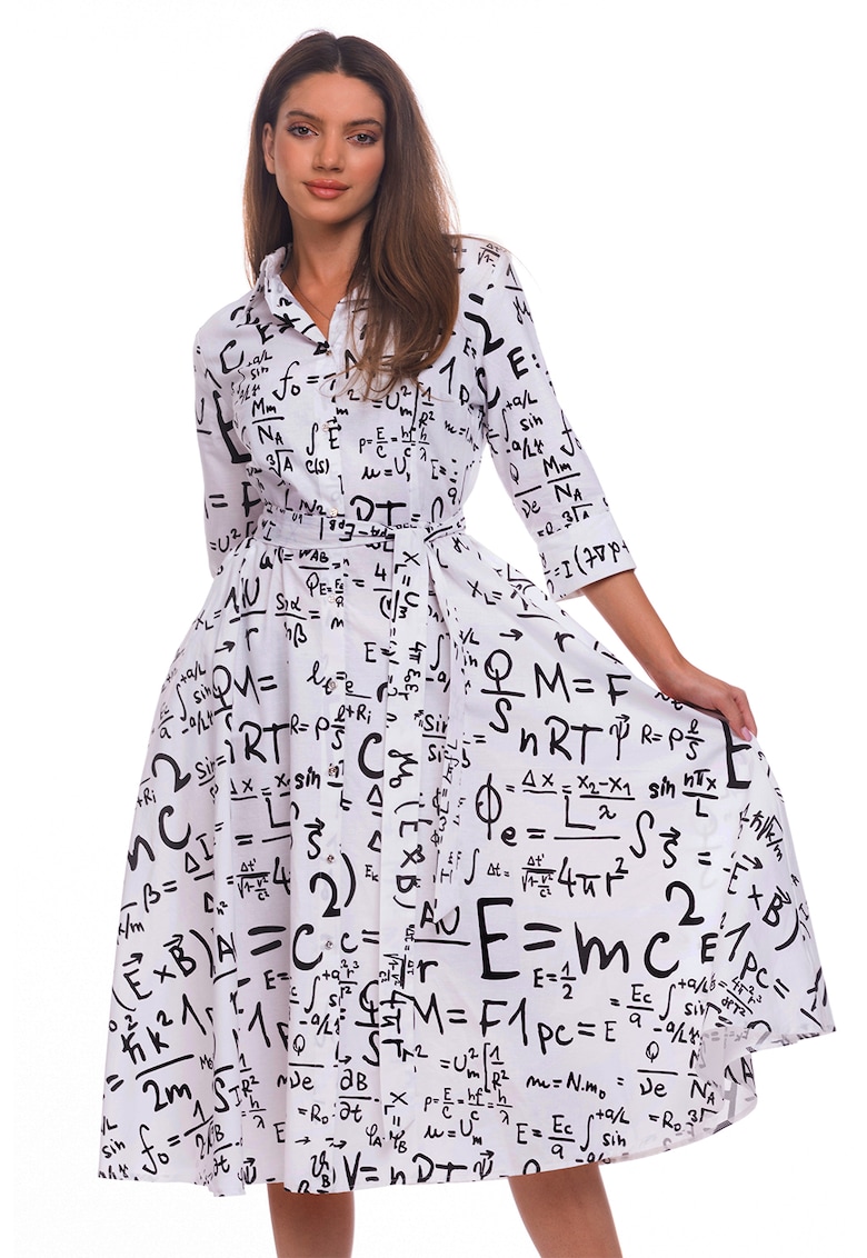 Разкроена рокля-риза с колан - Избеляло черно/Бял CAMISSI