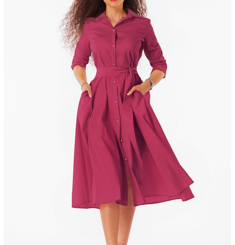 Разкроена рокля-риза с колан - Фуксия CAMISSI