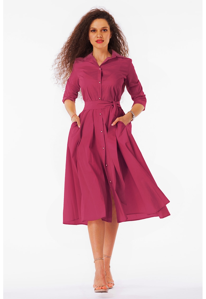 Разкроена рокля-риза с колан - Фуксия CAMISSI