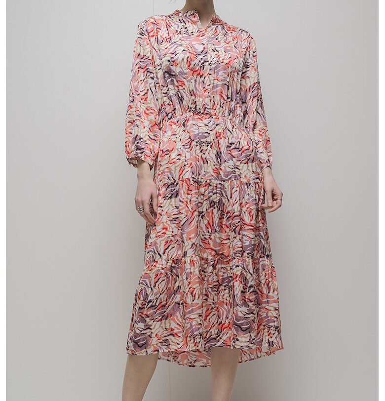 Разкроена рокля с абстрактен принт - Виолетов/Каки/Розово BOSS