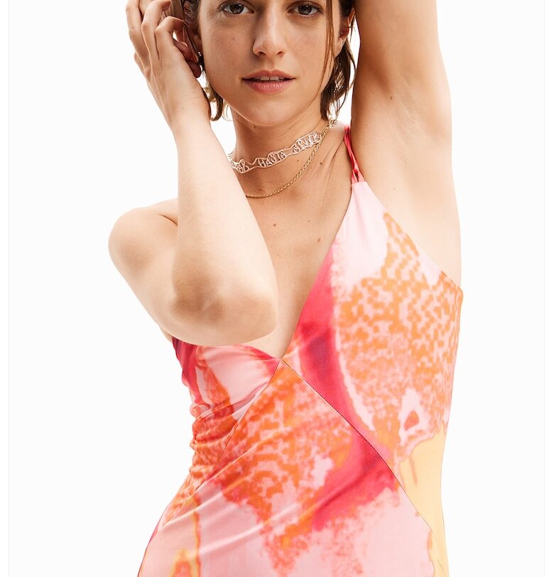 Разкроена рокля с абстрактна шарка - Розово DESIGUAL