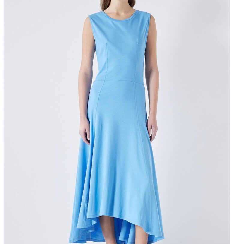 Разкроена рокля с асиметричен подгъв - Ледено синьо Ipekyol