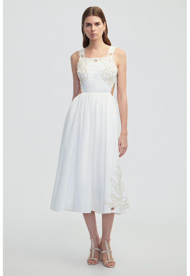 Разкроена рокля с бродерия и отвор - Бял/Бежов Ipekyol