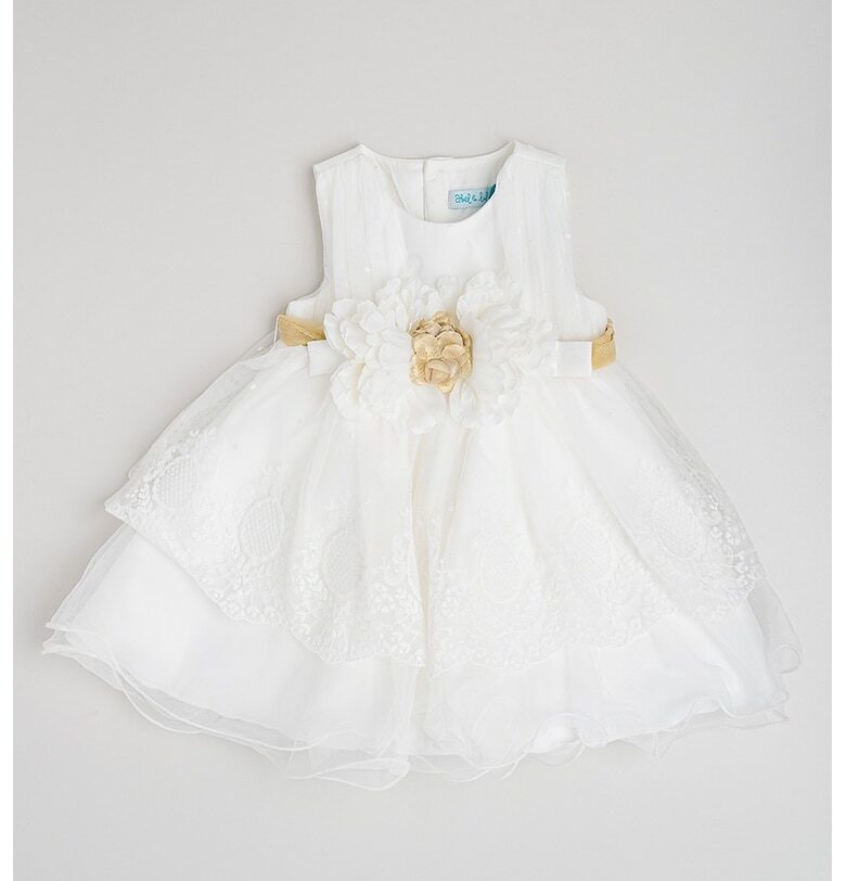 Разкроена рокля с бродирана органза - Бял/Тъмнобежово Abel  Lula