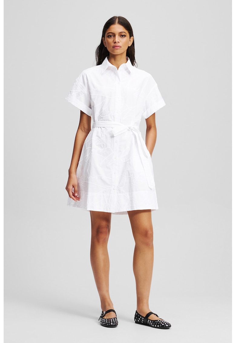 Разкроена рокля с бродирано лого - Бял Karl Lagerfeld