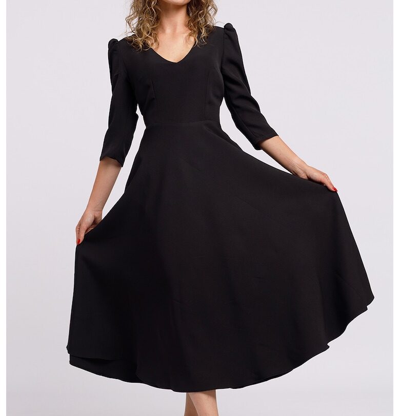 Разкроена рокля с бухнали ръкави - Черен CAMISSI