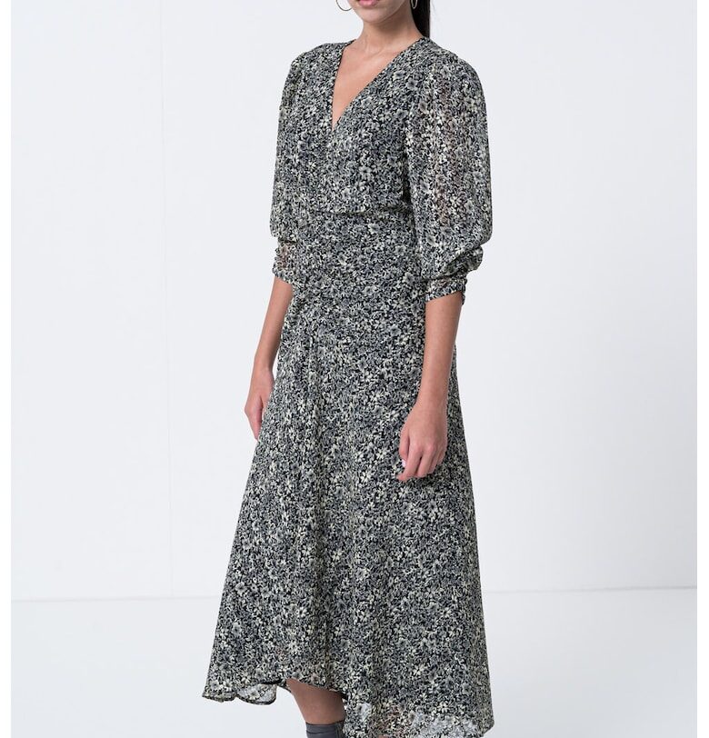 Разкроена рокля с бухнали ръкави - Черен/Крем BOSS