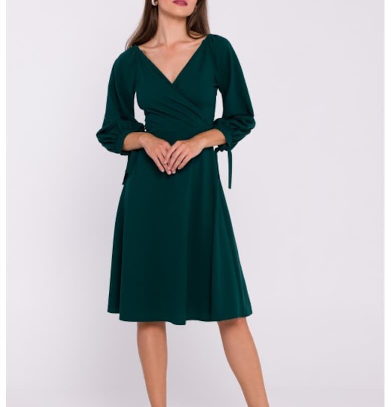 Разкроена рокля с вързани ръкави  Зелен Stylove