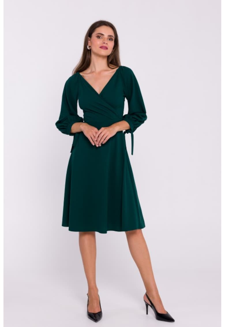 Разкроена рокля с вързани ръкави Зелен Stylove