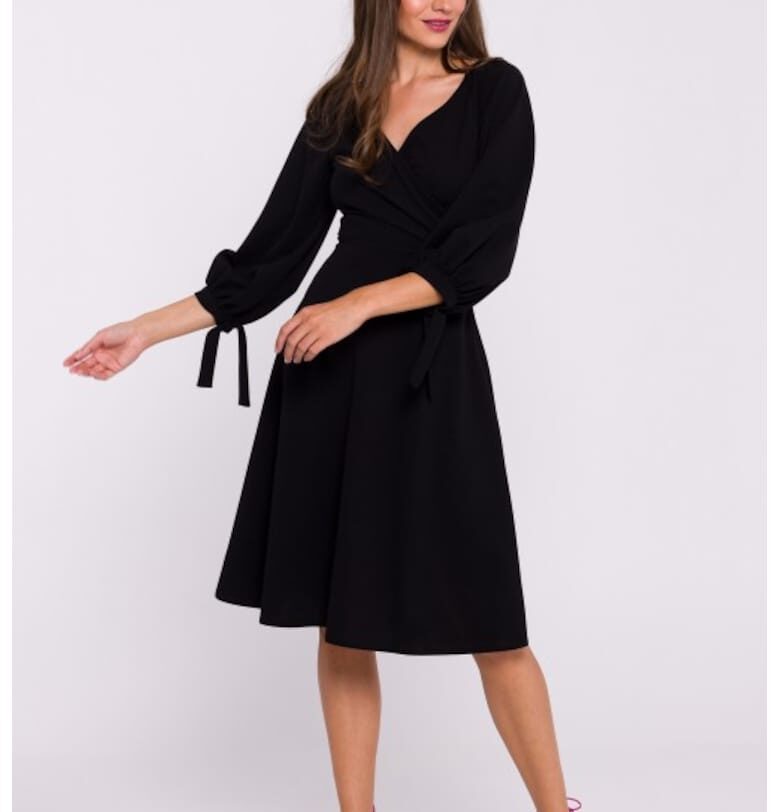 Разкроена рокля с вързани ръкави  Черен Stylove