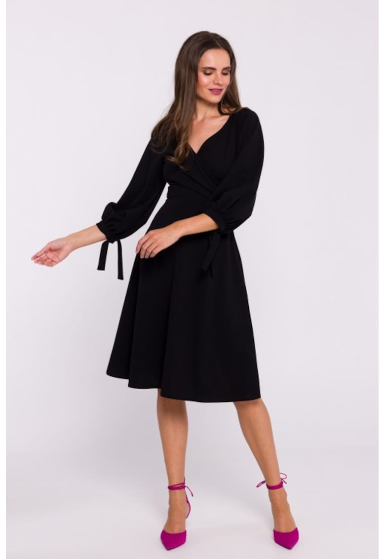 Разкроена рокля с вързани ръкави Черен Stylove