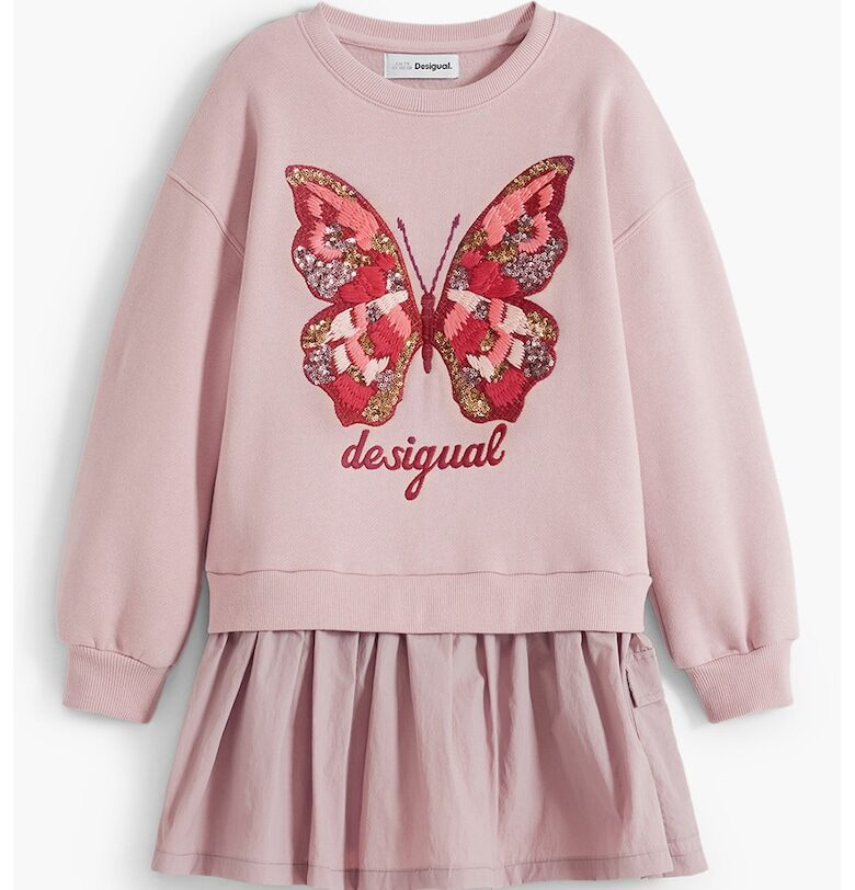 Разкроена рокля с графика - Прашно розово DESIGUAL