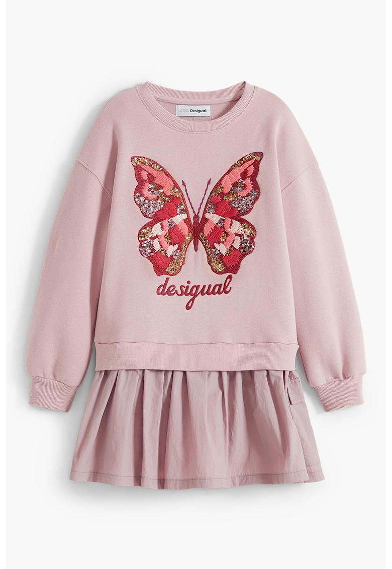 Разкроена рокля с графика - Прашно розово DESIGUAL