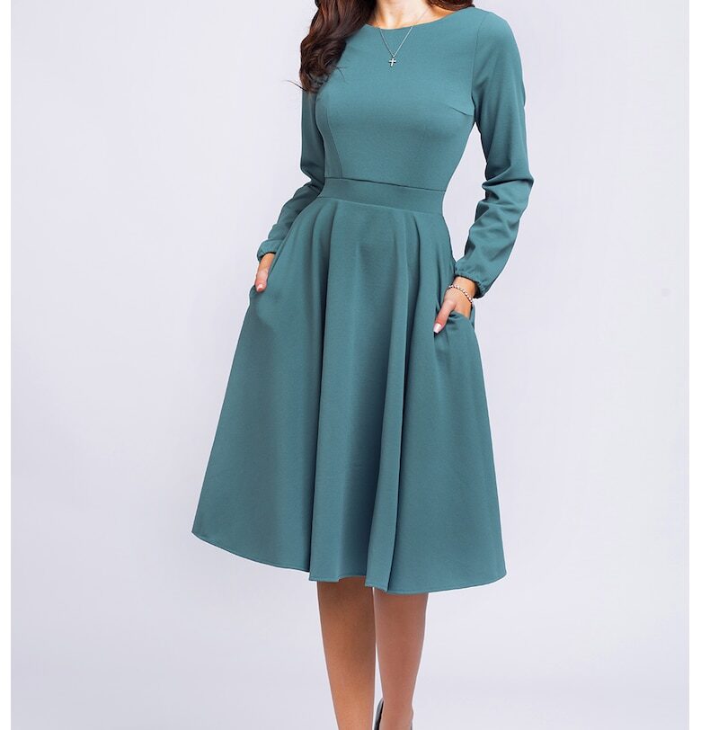 Разкроена рокля с деколте тип лодка - Петролно синьо CAMISSI