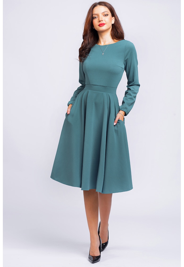 Разкроена рокля с деколте тип лодка - Петролно синьо CAMISSI